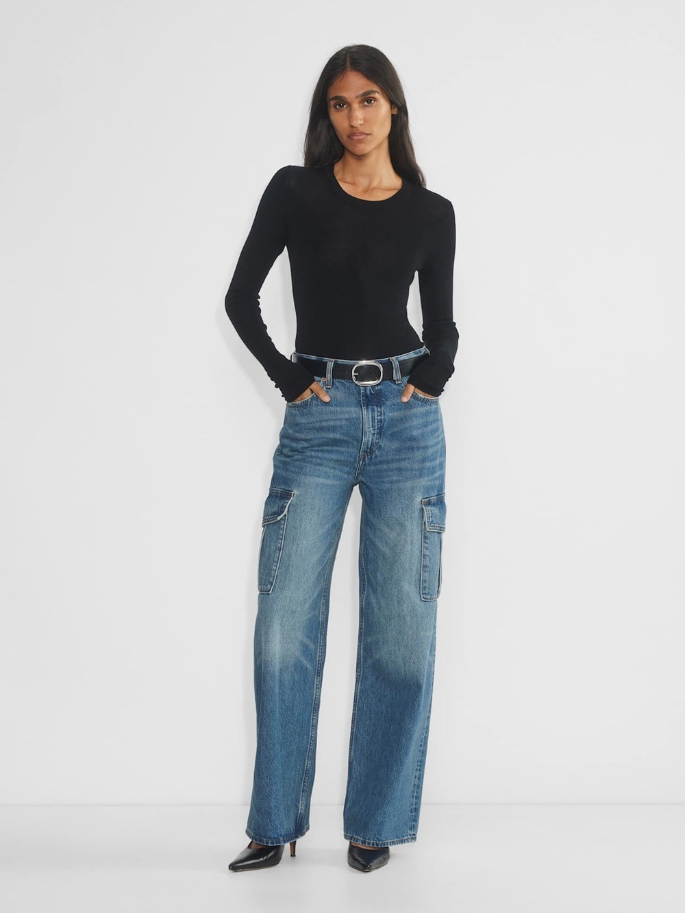 Aritzia Denim Forum The Farrah Hi-Rise Wide Cargo Blue Jeans Size 23